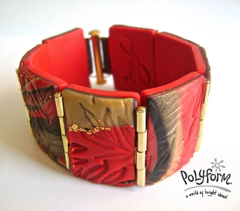 Premo! Golden Hinged Clay Bead Bracelet